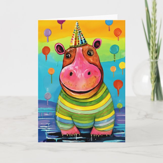 Harbour Fest Hippo: Niedliche Kindergeburtstag-Kar Karte (Vorderseite)