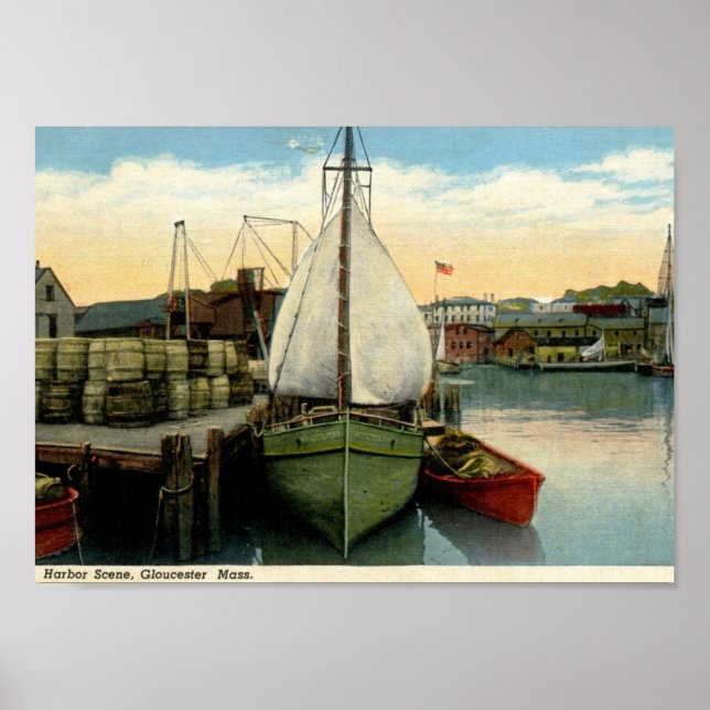 Harbour Scene, Gloucester, MA Vintag Poster (Vorne)