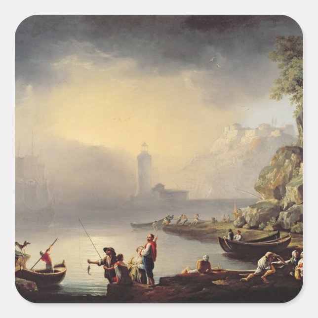 Harbour Scene Quadratischer Aufkleber (Vorderseite)