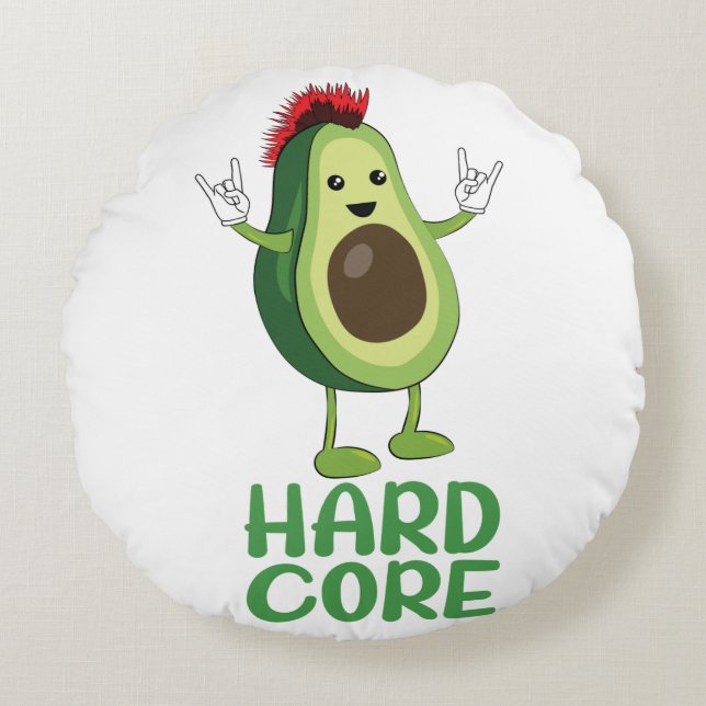 Hard Core Avocado Funny Rundes Kissen (Vorderseite)