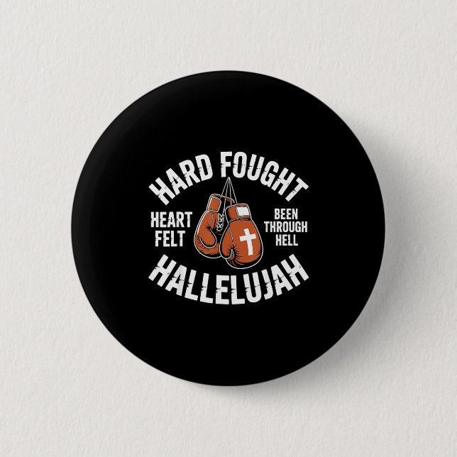 Hard Fought Hallelujah Boxing Gloves Christian Box Button (Vorderseite)