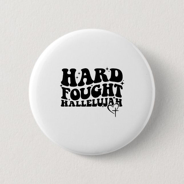 Hard Fought Hallelujah Cross Heart Sparkle Art  Button (Vorderseite)