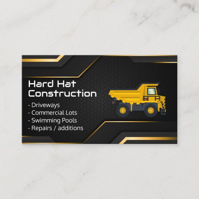 Hard Hat Construction | Work Dump Truck Visitenkarte (Vorderseite)
