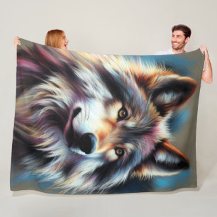 Hard Pastel Wolf auf Grau Fleecedecke