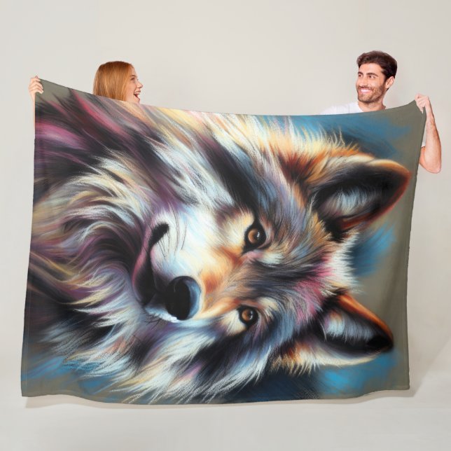 Hard Pastel Wolf auf Grau Fleecedecke (Beispiel)