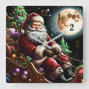 Hard Pastel Zeichne Weihnachten in Sleigh Quadratische Wanduhr