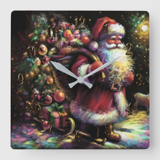 Hard Pastel Zeichne Weihnachten mit Geschenken Quadratische Wanduhr (Vorderseite)