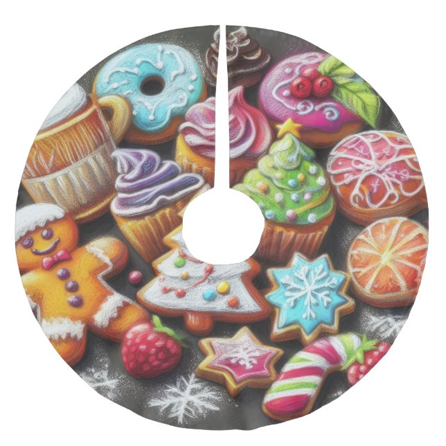 Hard Pastel Zeichne Weihnachts-Weihnachtskeks Polyester Weihnachtsbaumdecke (Vorderseite)