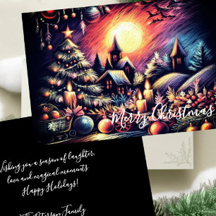 Hard Pastel Zeichne Weihnachtslandschaft Feiertagskarte