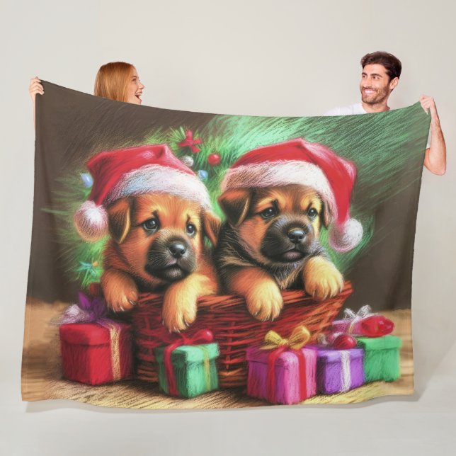 Hard Pastel Zeichne Weihnachtswelpen Fleecedecke (Beispiel)