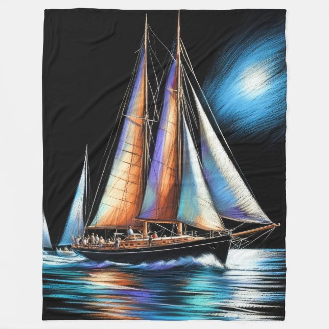 Hard Pastel Zeichnend Sailboat Fleecedecke (Vorderseite)