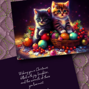 Hard Pastel Zeichnend Weihnachten 2 Kätzchen Ornam Karte