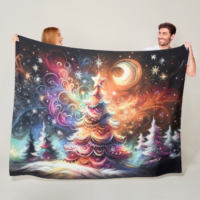 Hard Pastel Zeichnend Weihnachtsbaume Whimsical Fleecedecke (Beispiel)