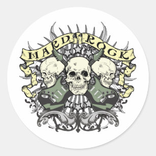 Hard Rock Skull und Gitarren Runder Aufkleber