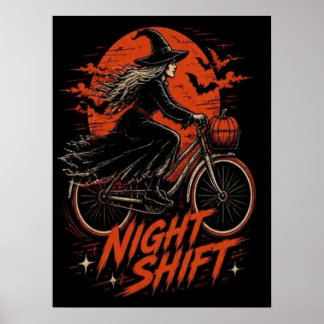 Hardball Syndicate Retro Halloween Nachtarbeit Hex Poster