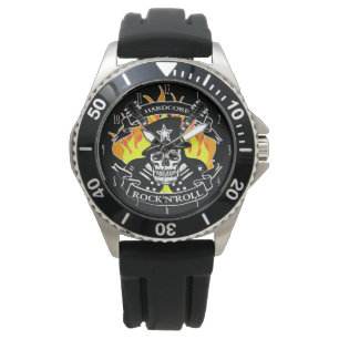 Hardcore Rock'N'Roll Schädel und Gitarren Armbanduhr