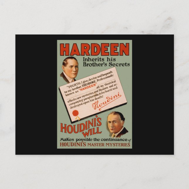 Hardeen erbt die Geheimnisse seines Bruders Postkarte (Vorderseite)