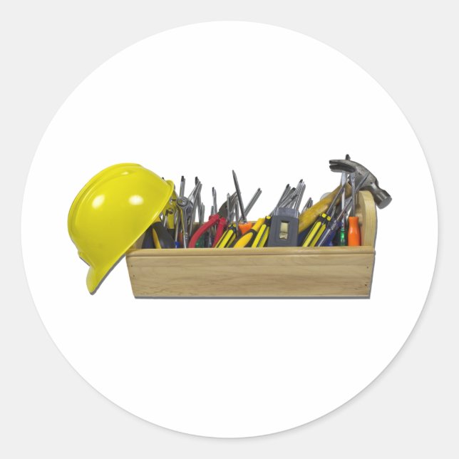HardHatLongWoodenToolbox091711 Runder Aufkleber (Vorderseite)