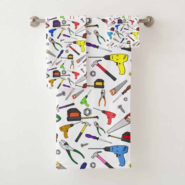 Hardware-Illustrationsmuster für Cartoon-Tools Badhandtuch Set (Insitu)