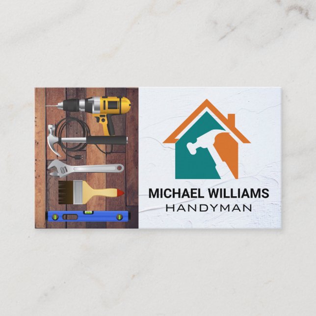 Hardware-Tools | Hammer-Zuhause-Reparatur-Logo Visitenkarte (Vorderseite)