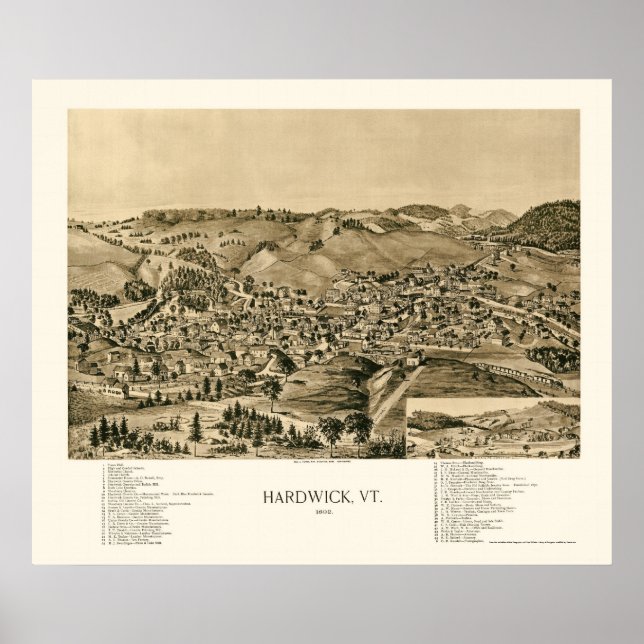 Hardwick, VT Panorama Karte - 1892 Poster (Vorne)