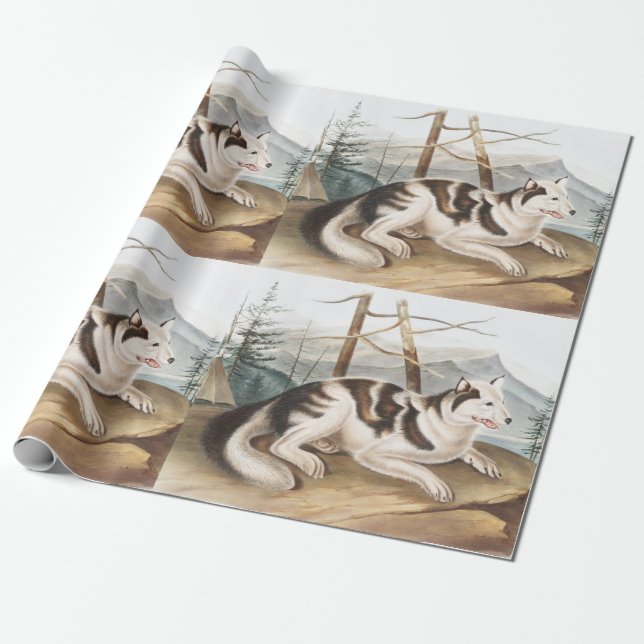 Hare Indian Dog (Canis familiaris) Illustration Geschenkpapier (Ungerollt)