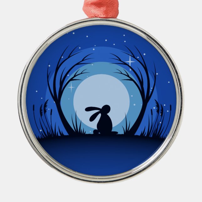 Hare, Kaninchen-Mondlicht-Silhouette Ornament Aus Metall (Vorne)