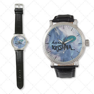 "Hare Krishna" Peacock Feather Hindu Armbanduhr