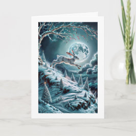 "Hare Leaping Winter Scene Folded Grußkarte" Karte