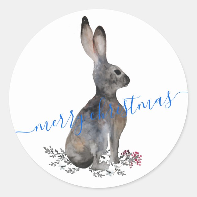 Hare Rabbit Frohe Weihnachten Runder Aufkleber (Vorderseite)