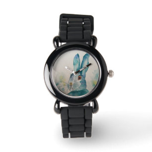 Hare Rabbit Watercolor Blue Armbanduhr