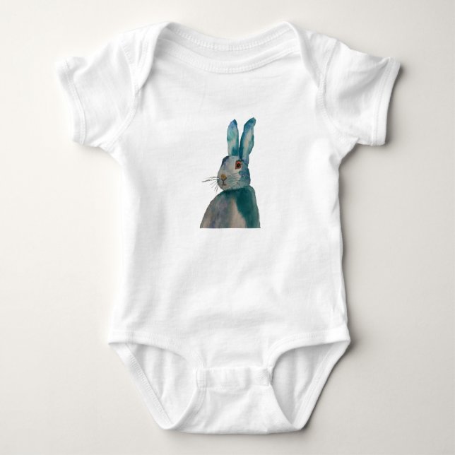 Hare Rabbit Watercolor Blue Baby Strampler (Vorderseite)