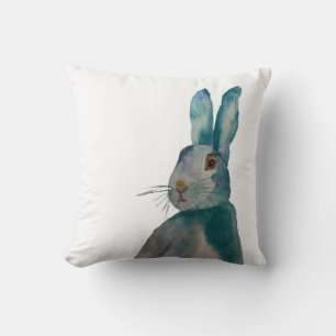 Hare Rabbit Watercolor Blue Kissen