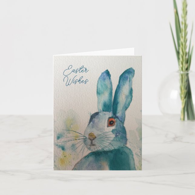Hare Rabbit Watercolor Blue Oaster Card (Vorderseite)