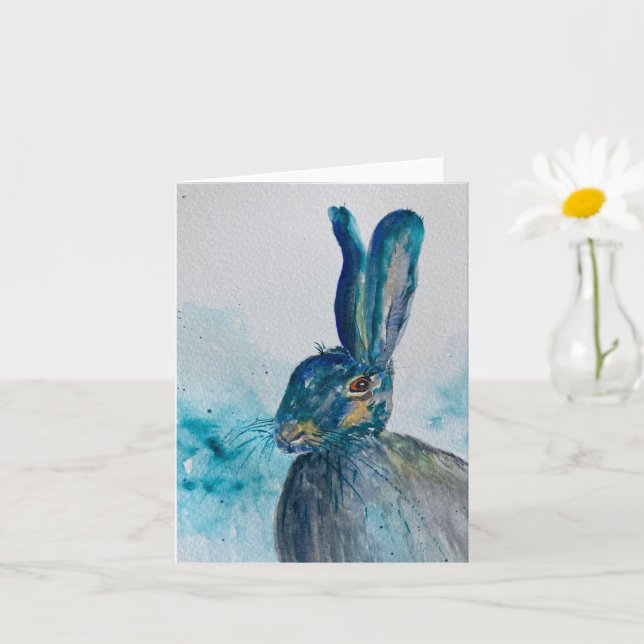 Hare Rabbit Watercolor-Karte Karte (Kleine Pflanze)