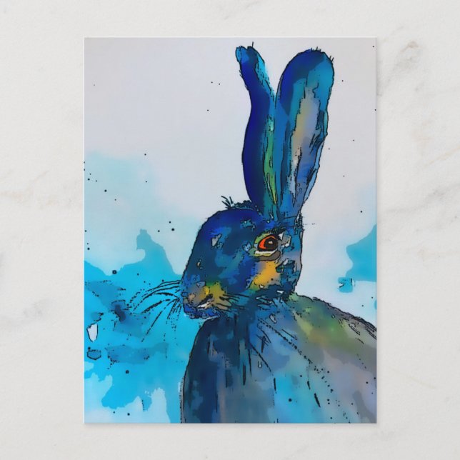 Hare Rabbit Watercolor Postkarte (Vorderseite)