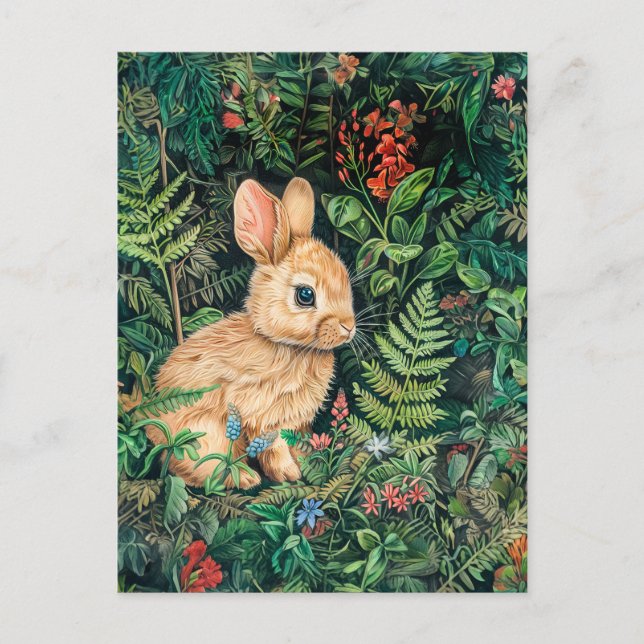 Hare Under Forest Ferns Postkarte (Vorderseite)