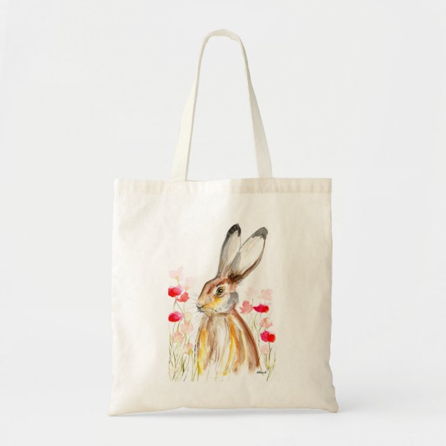 Hare Watercolor Osterkaninchen Tier Rustikale Flor Tragetasche (Vorne)