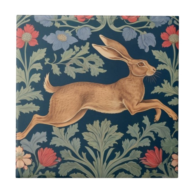 Hare William Morris Stil Richtig gegenüber Floral Fliese (Vorderseite)