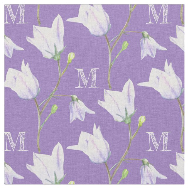 Harebell Monogramm lila blaues Gewebe Stoff (Nahaufnahme)