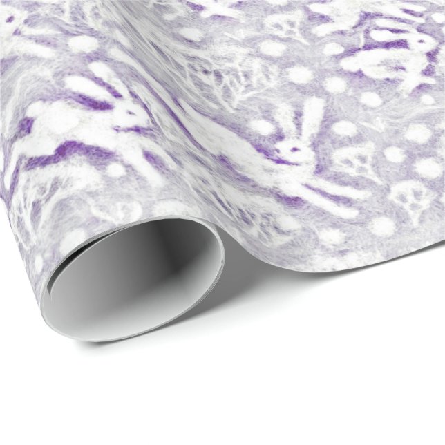 Hares Field Bunnies Kanbits Muster Weiße Violette Geschenkpapier (Rolleneckpunkt)