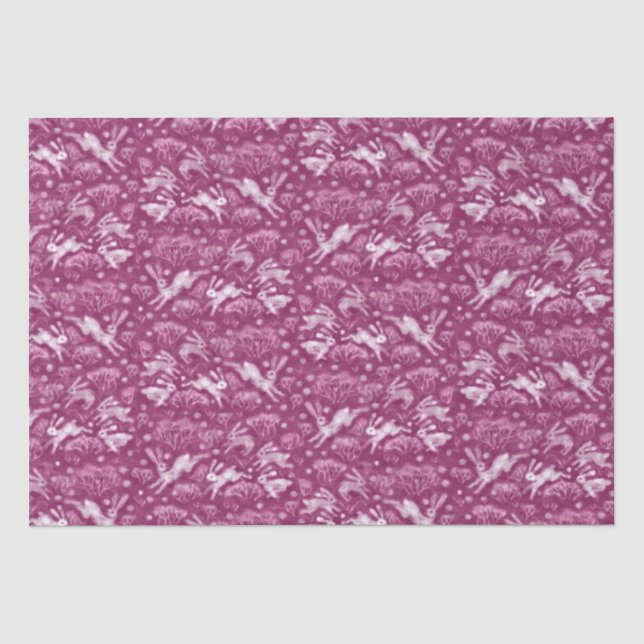 Hares Field Bunnies Kanbits Winter Pattern Fuchsia Seidenpapier (Vorderseite)