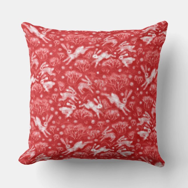 Hares Snow Field White Kanbits Winter Animals Red Kissen (Vorderseite)