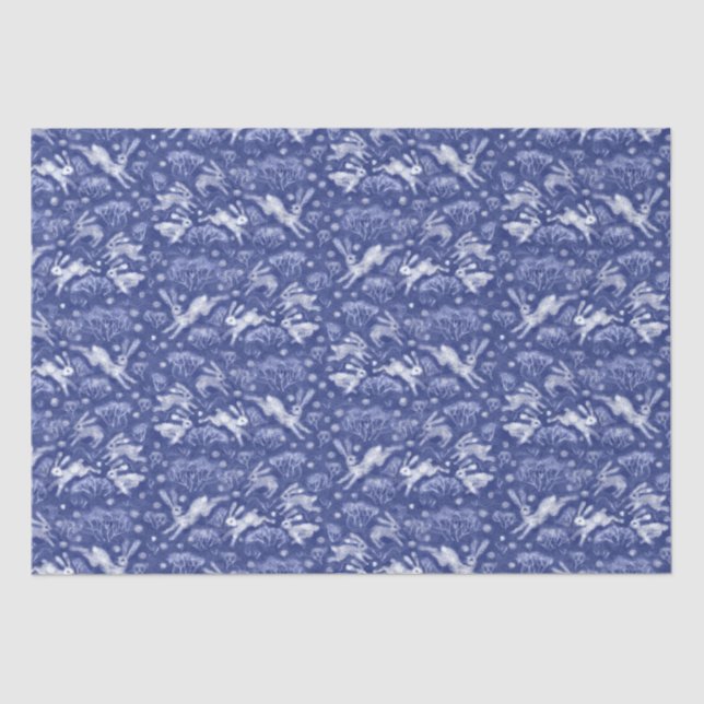 Hares Snow Field White Kanbits Winter Pattern Blau Seidenpapier (Vorderseite)