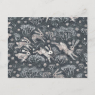 Hares Snow Field White Kanbits Wintertiere grau Postkarte