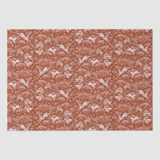Hares Snow Field White Rabbit Winter Pattern Brown Seidenpapier (Vorderseite)