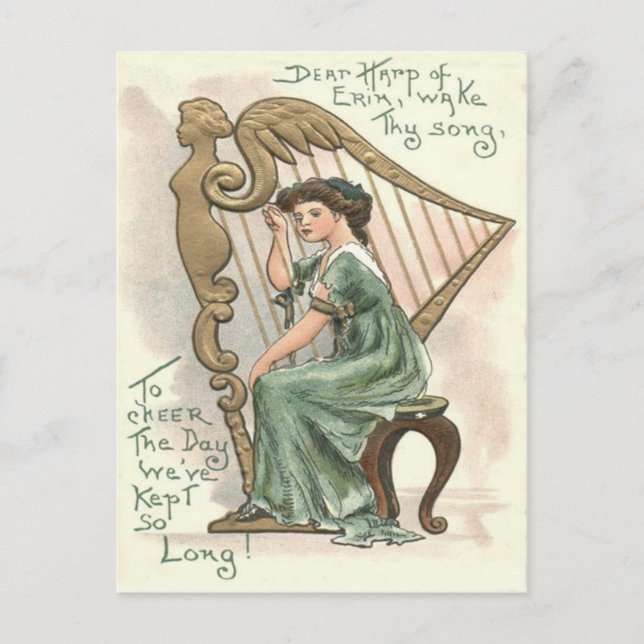 Harfe der Erin Viktorianisch Girl Postkarte (Vorderseite)