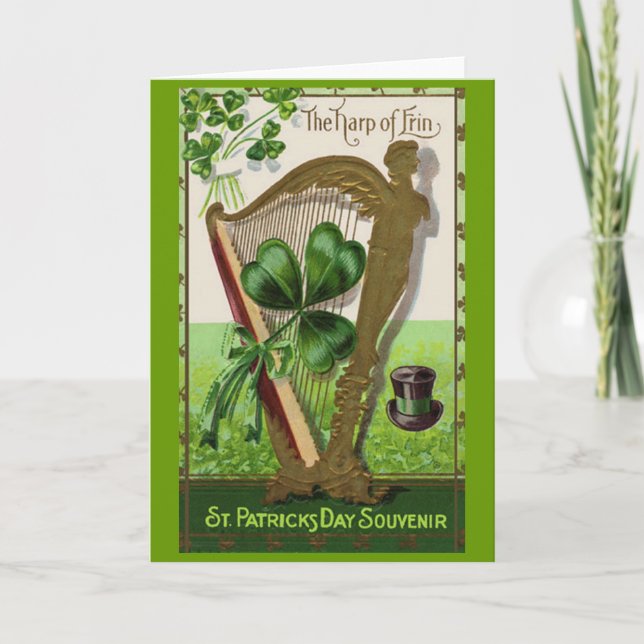Harfe Erin Vintagen St Patrick Tages Karte (Vorderseite)