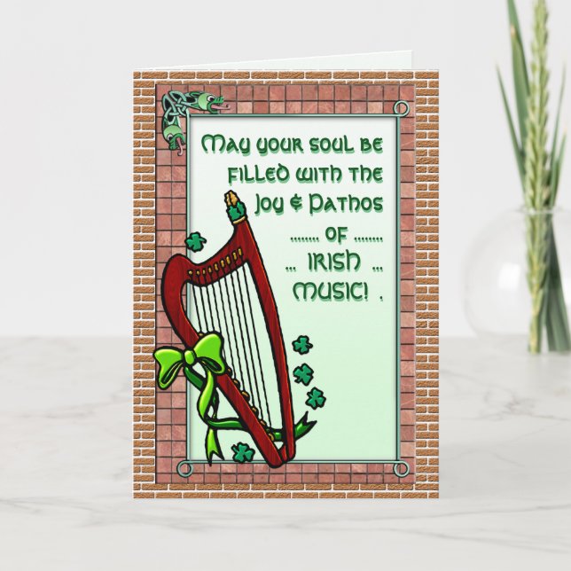 Harfe, Kleeblatts, Irish Music Sessing Personalisi Karte (Vorderseite)