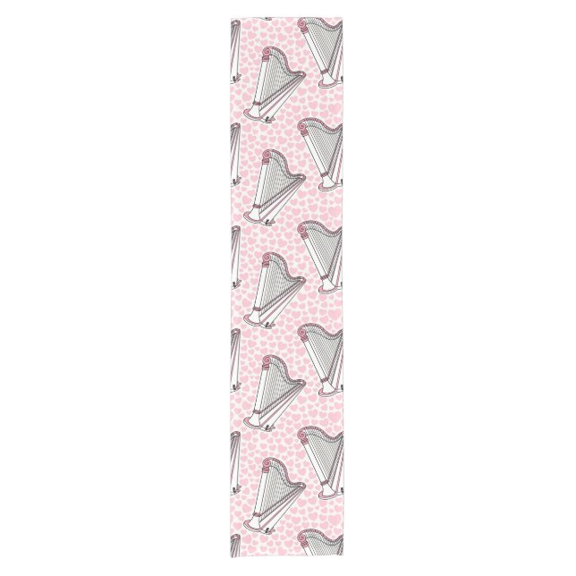 Harfe mit rosa Herzen, Harpiskerhochzeit Kurzer Tischläufer (Vorderseite)